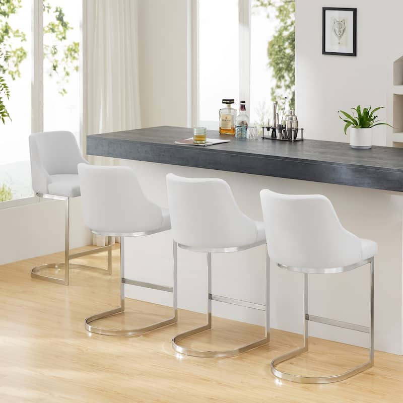 Velvet/ Faux Leather Upholstered Counter Stools, Set of 2 - 18.9"W x 20.5"D x 36.6"H