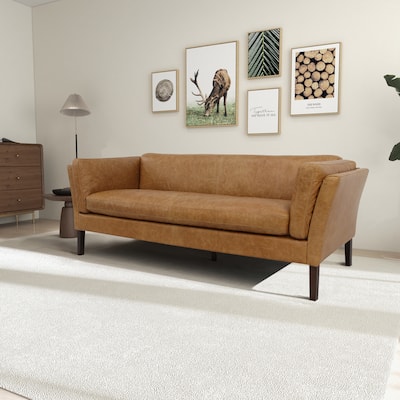Aura 78" Wide Mid Century Modern Living Room Genuine Leather Couch
