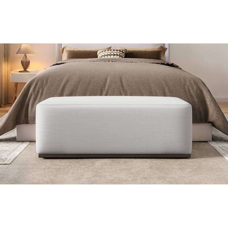 Roomfitters Simple Elegant Upholstered Footstool Bench, Fabric Seat, White