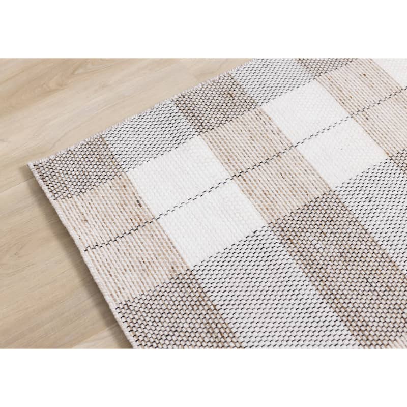 Beige Plaid Farmhouse Recycled Area Rug