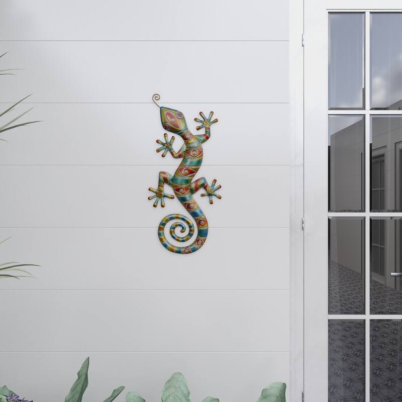 Multi Colored Metal Indoor Outdoor Lizard Home Wall Decor