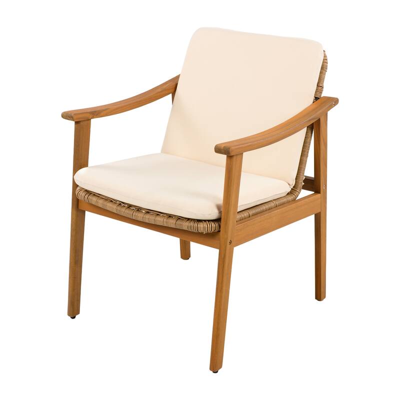 Roomfitters Outdoor Dining Chairs Set of 2, Acacia Wood Frame with Wicker Accents and Cushions, Weather-Resistant