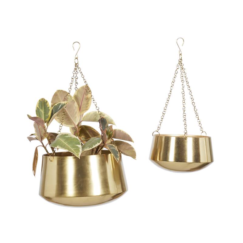 Metal Indoor Outdoor Hanging Dome Indoor Outdoor Wall Planter with Chain - Set of 2 Silver, Gold, Black - Roche River Decor