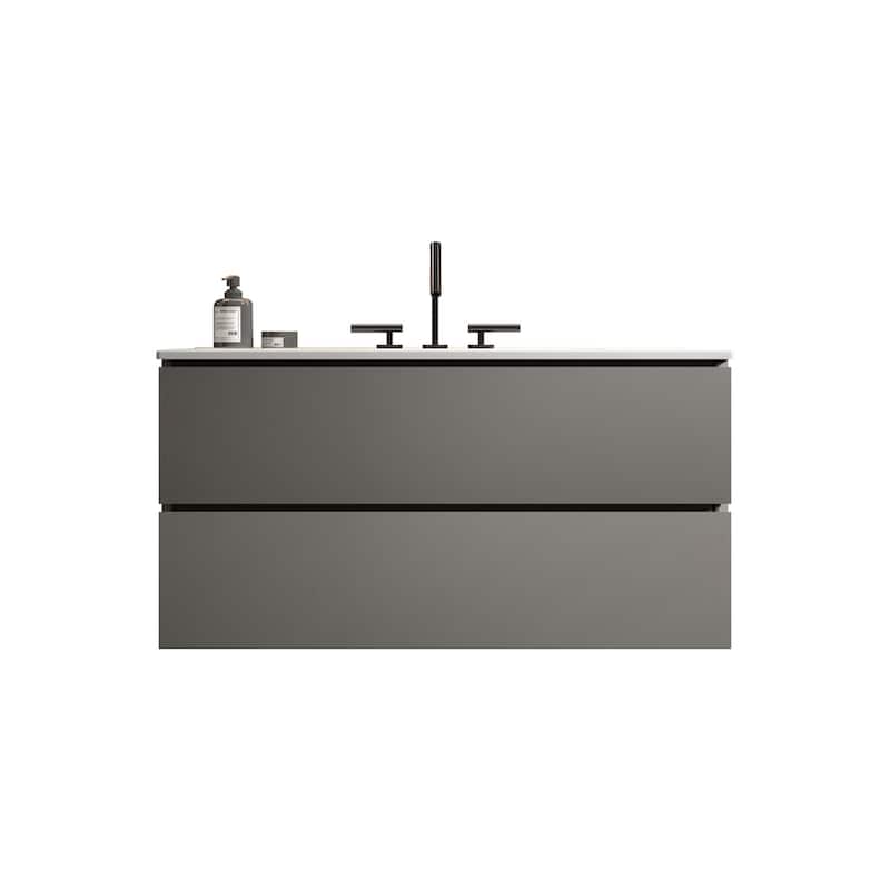 Wall Mounted Bathroom Vanity with Ceramic Sink - Grey - 36in