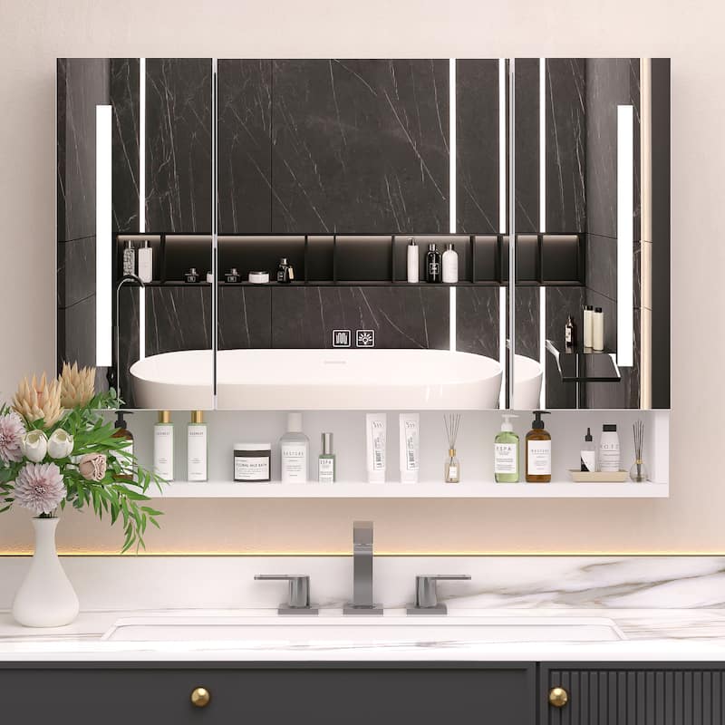 Modern 39x28 inches Bathroom Cabinets,Medicine Cabinets with Mirrors and LED Lights,Bathroom Cabinet with Multilevel Storage - White