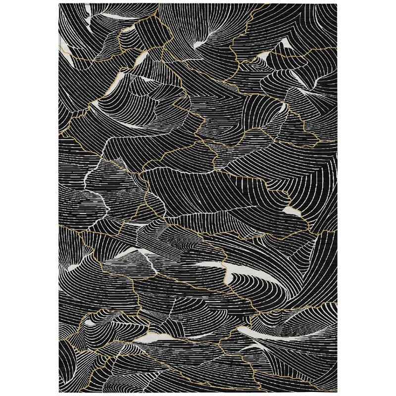 Machine Washable Indoor/ Outdoor Abstract Crackle Chantille Rug