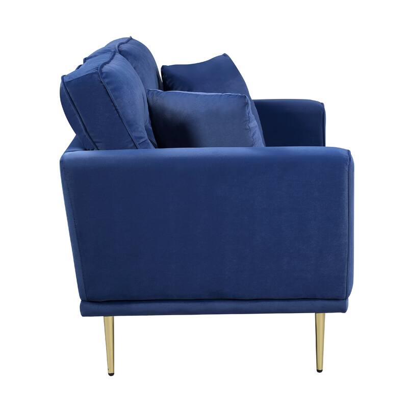 Voxo Loveseat with 2 Accent Pillows, Blue Velvet Padded Seat, 58 Inch
