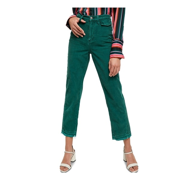 FREE PEOPLE Womens Green Corduroy Pocketed Zippered Jeans Size 26W. Opens flyout.