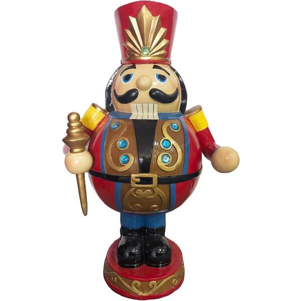 slide 2 of 6, Fraser Hill Farm 3-Ft. Roly Poly Nutcracker Toy Soldier, Resin Staue w/ LED Lights, Christmas Decor, Red