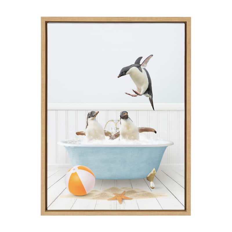 Kate and Laurel Sylvie Three Penguins Framed Canvas by Amy Peterson