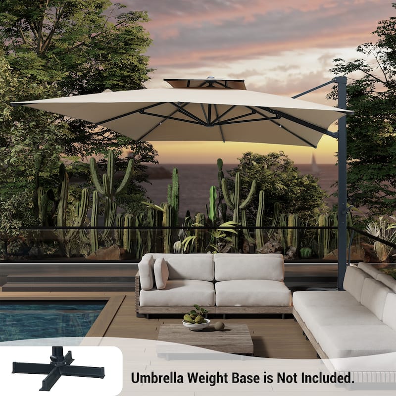 13ft Aluminum Rectangular 2-Top Crank Market Cantilever Umbrella