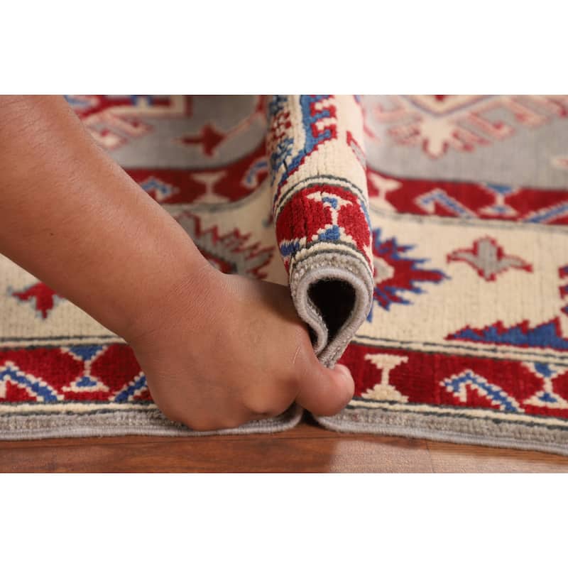 Traditional Grey Kazak Oriental Area Rug Hand-Knotted Wool Carpet - 5'1" x 6'9"