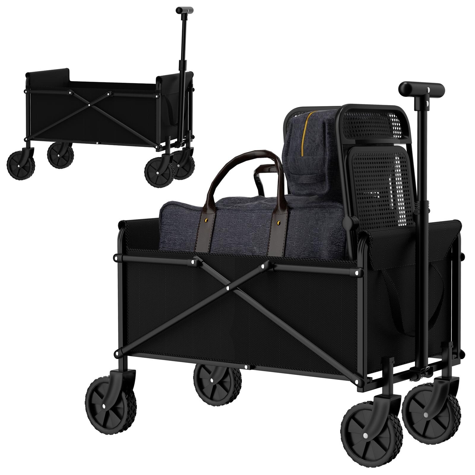 VEVOR Extra Large Collapsible Garden Cart with Removable Canopy Folding Wagon Utility Carts with Wheels and Rear Storage Cart