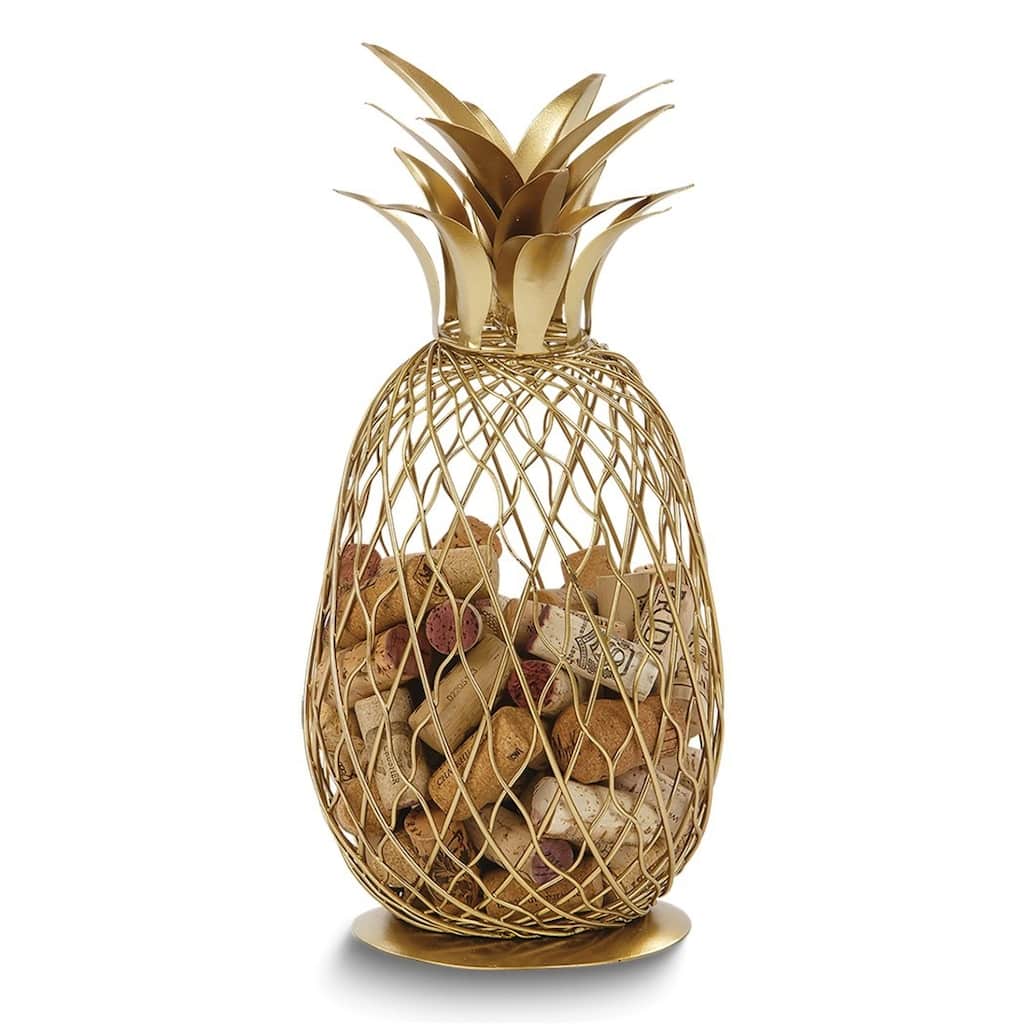 Curata Handcrafted Gold-Tone Metal Pineapple Cork Caddy