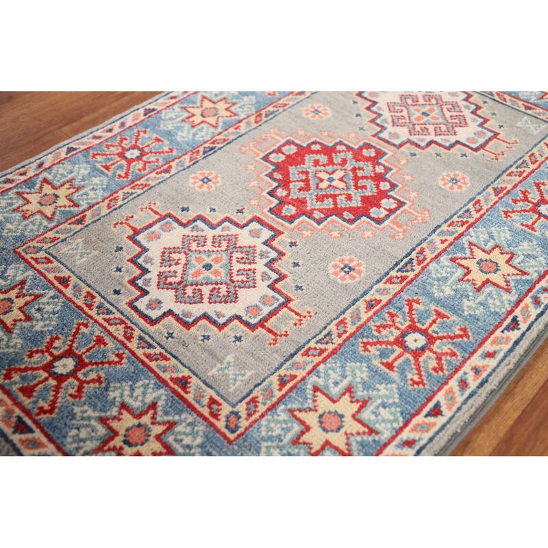 Geometric Kazak Foyer Rug Handmade Accent Wool Carpet - 2'0" x 3'0"