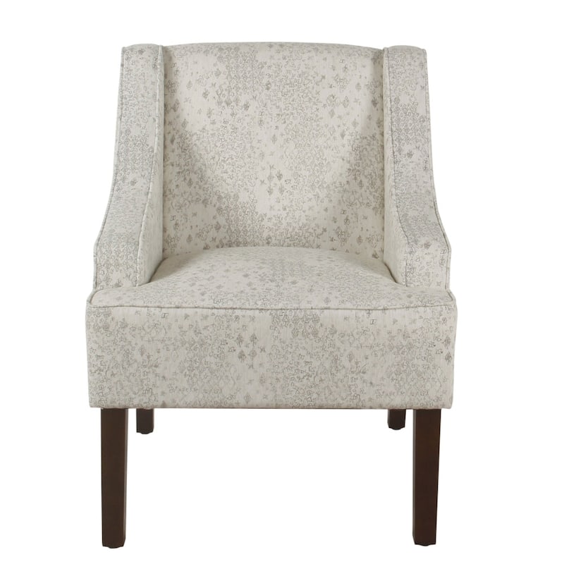 Fabric Upholstered Wooden Accent Chair with Swooping Armrests and Damask Pattern Design - 33.25 H x 25 W x 27.75 L Inches