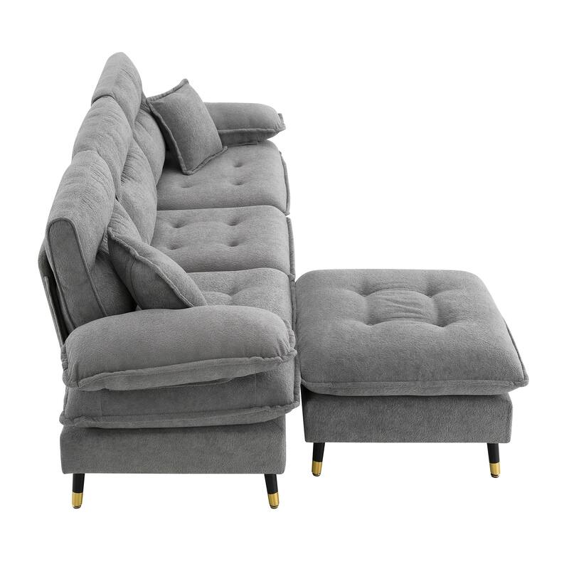 L Shaped Convertible Sectional Sofa, 4 Seat Tufted Couch Set