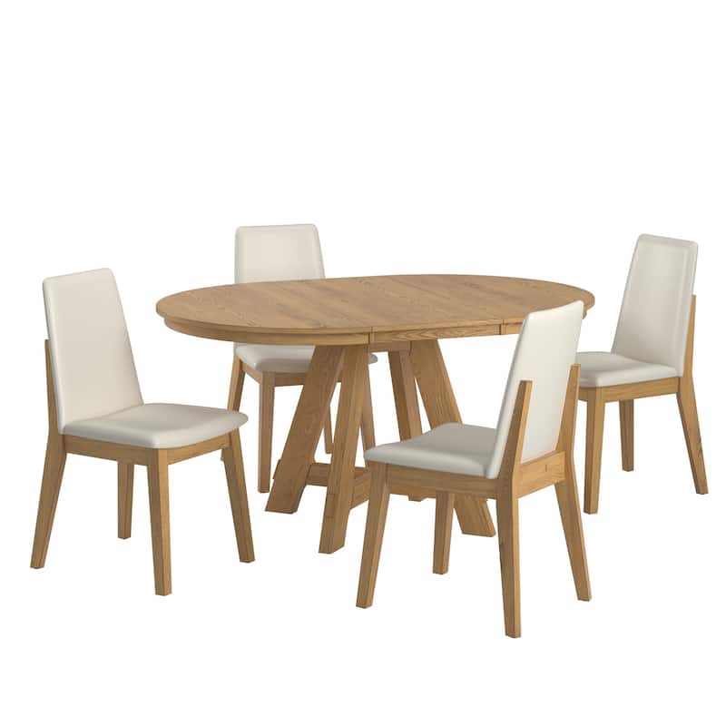 Harstad 42"-60" Extendable Round Dining Set with Vegan Leather Upholstered Chairs by iNSPIRE Q Modern