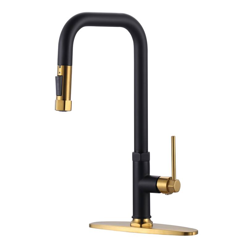 WOWOW Pull Down Sprayer Kitchen Faucet with Soap Dispenser - without soap dispenser - Gold and Black