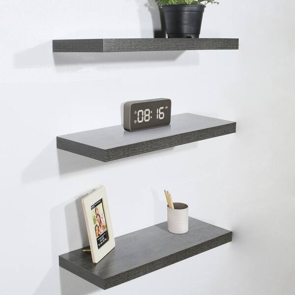 Reynolds Set of 3 Modern and Contemporary Black Oak Floating Shelves
