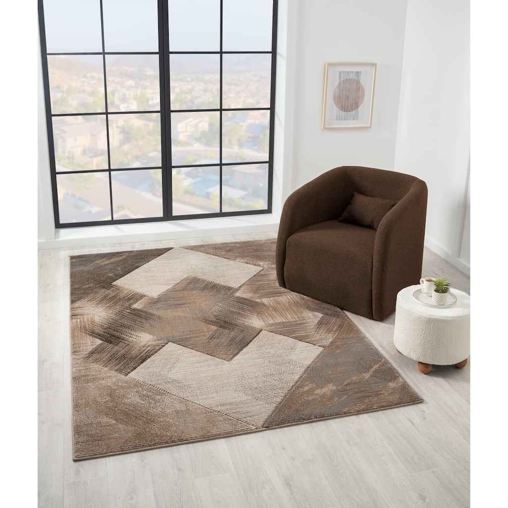 Alexia Collection Geometric Beige/Brown Indoor Contemporary Area Rug