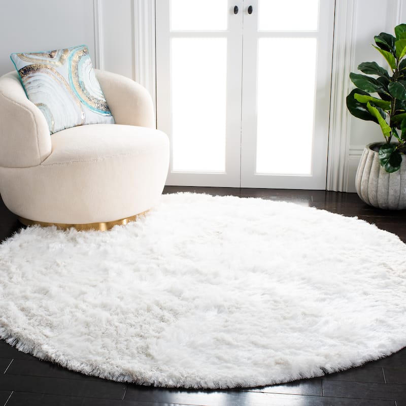 SAFAVIEH Handmade Ocean Shag Lyse Glam 2.5-inch Thick Rug - 8' Round - Ivory
