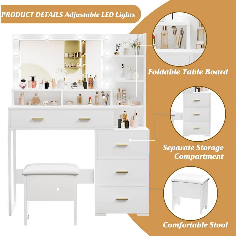 Makeup Vanity Desk with Mirror & 9 LED Light Bulbs
