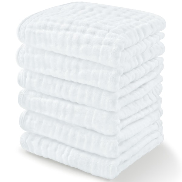 slide 2 of 136, Baby Washcloths Muslin Cotton, Large 10"x10" by Comfy Cubs Pack of 6 - White