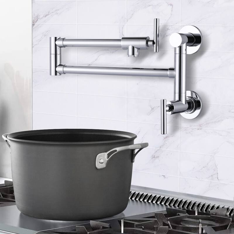 WOWOW Wall Mounted Pot Filler with Control Double Joint Swing Arm