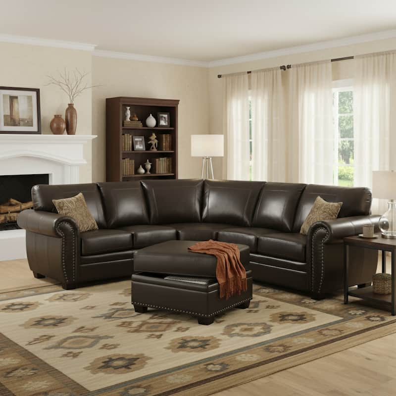 AC Pacific Louis 3-piece Brown Living Room Sectional with Ottoman