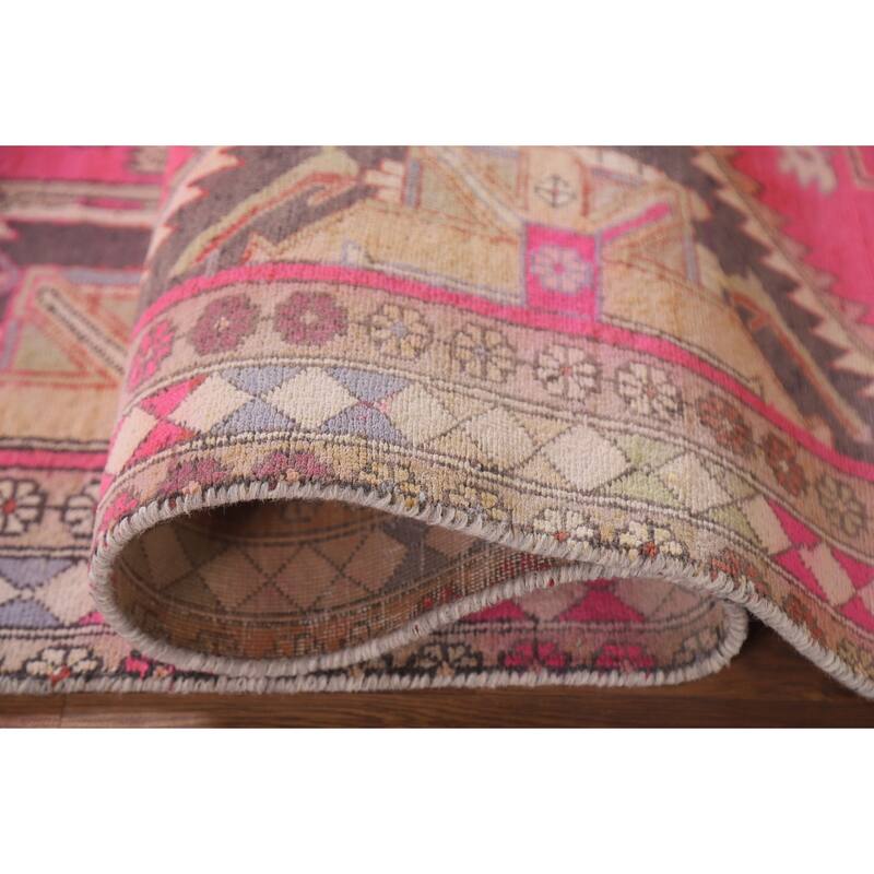 Hand Knotted Oriental 100% Wool Carpet Traditional Tribal Pink Ardebil Runner Rug - 9' 10'' X 4' 4''