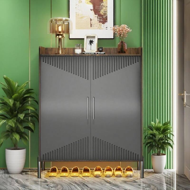 Modern 6-Tier Shoe Cabinet with Adjustable Shelves and 2 Doors for Hallway Entryway Storage - 35.43”L x 13.78”W x 42.52”H