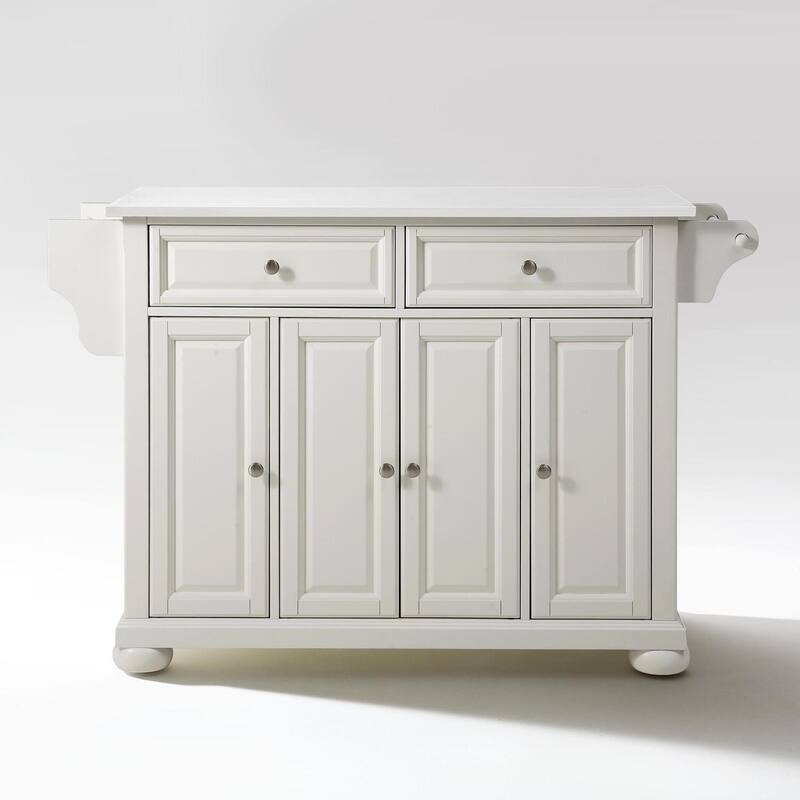 Kitchen Island Cart with Stone Top - Rustic Kitchen Storage Island with Drawers & Shelves
