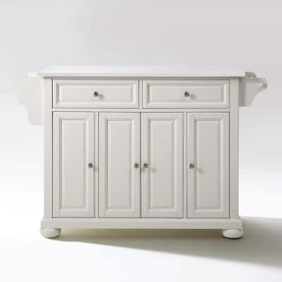 Kitchen Island Cart with Stone Top - Rustic Kitchen Storage Island with Drawers & Shelves