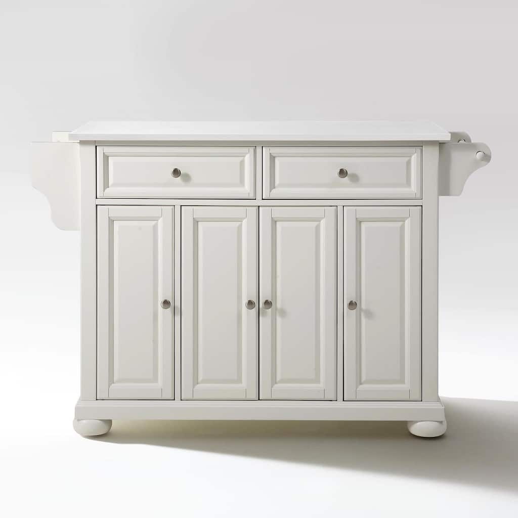 Kitchen Island Cart with Stone Top - Rustic Kitchen Storage Island with Drawers & Shelves