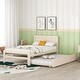 preview thumbnail 3 of 10, Twin Size Platform Bed Simple Wood Bed Frame with Twin Trundle Underneath, Wood Slat Support No Box Spring Needed, White Washed