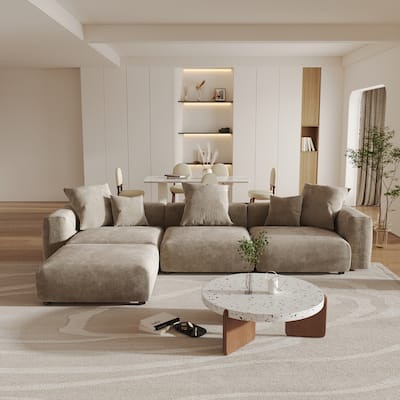 141.73 " Corduroy Large Reversible Modular Sectional Sofa L-Shape Couch with Otoman and Pillow