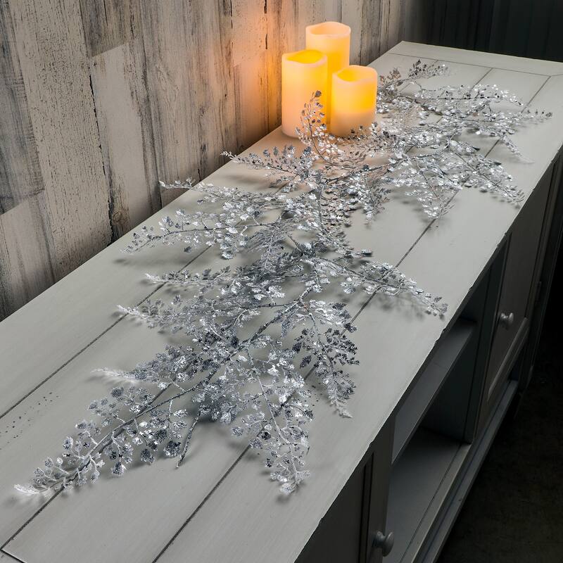 48" Glitter Sequin Maiden Hair Garland - Silver - 48-Inch