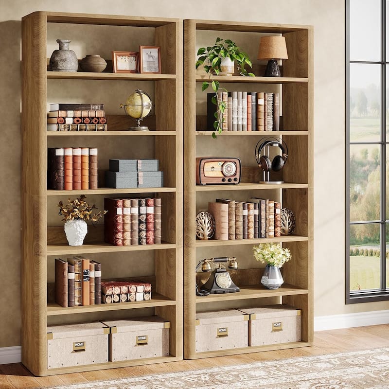 6-Tier Tall Open Bookshelves and Bookcases with Storage Shelves, 70.9" Floor Standing Library Wood Display