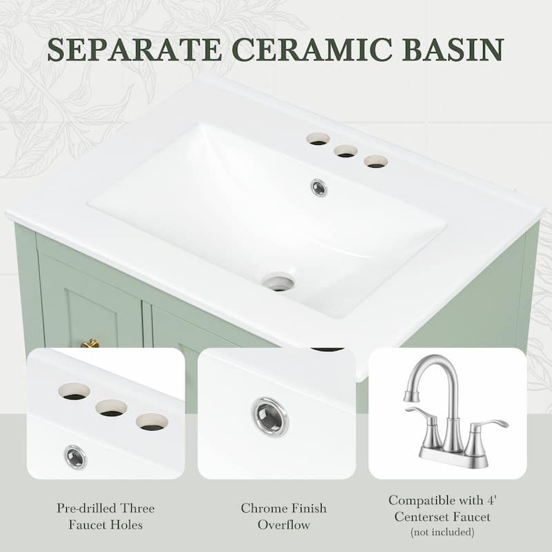 24-Inch Bathroom Vanity with Storage, Adjustable Shelf, Removable Dividers