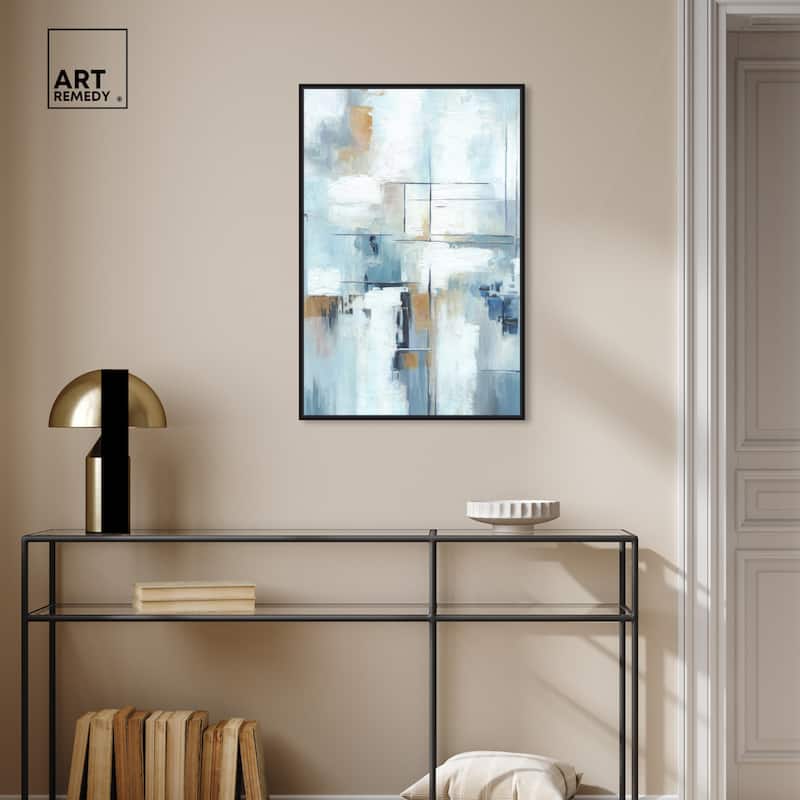 Art Remedy House Of Lines Ii Framed Blue Abstract 1 Piece Canvas Wall Art
