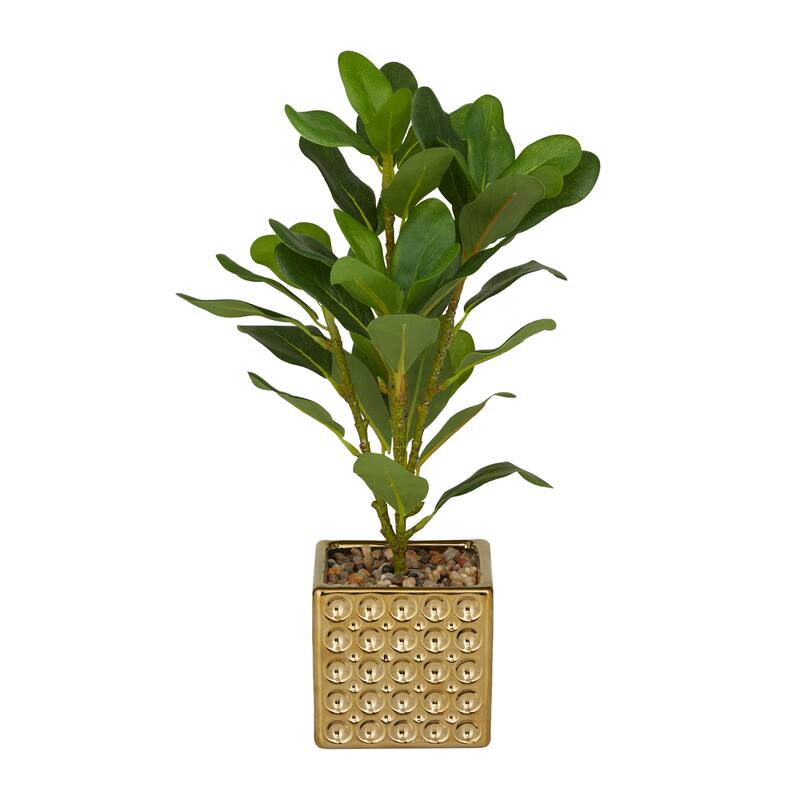 Faux Foliage Bay Laurel Artificial Plant with Realistic Leaves and Square Porcelain Pot - Green - Roche River Decor
