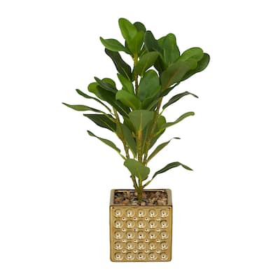 Faux Foliage Bay Laurel Artificial Plant with Realistic Leaves and Square Porcelain Pot - Green - Roche River Decor