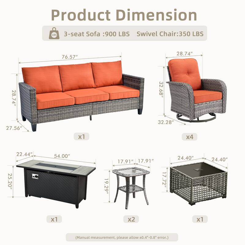 OVIOS 9-Piece Outdoor Wicker Conversation Set with Fire Pit