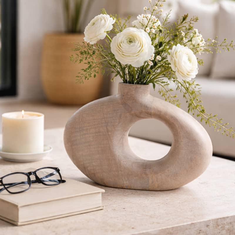 Modern Cut Out Wood Table Vase - Decorative Tall Table Vase