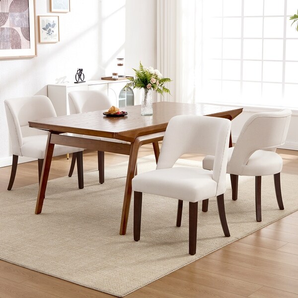 HOMYKA Solid Hardwood Fabric Dining Chair, Mid-Century Modern - On