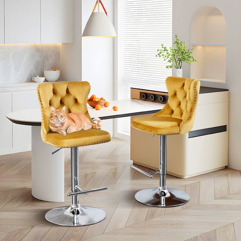 Swivel Foam Barstools Adjusatble Seat Set of 2 - Yellow