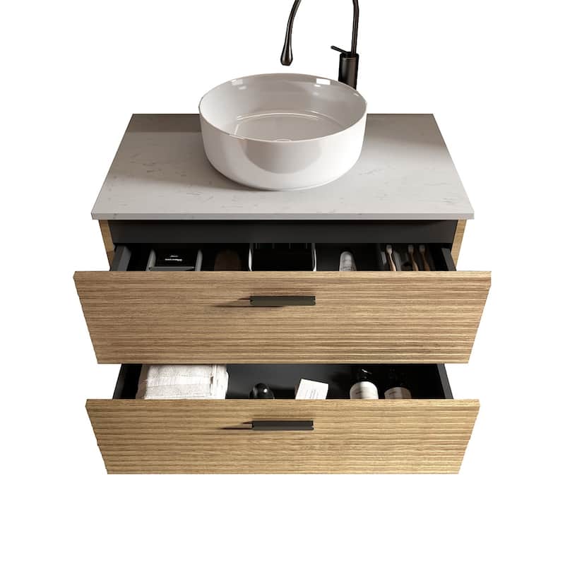 30/36/48 inch MDF Single Sink Freestanding Bath Vanity in Oak with White Artificial Marble Top