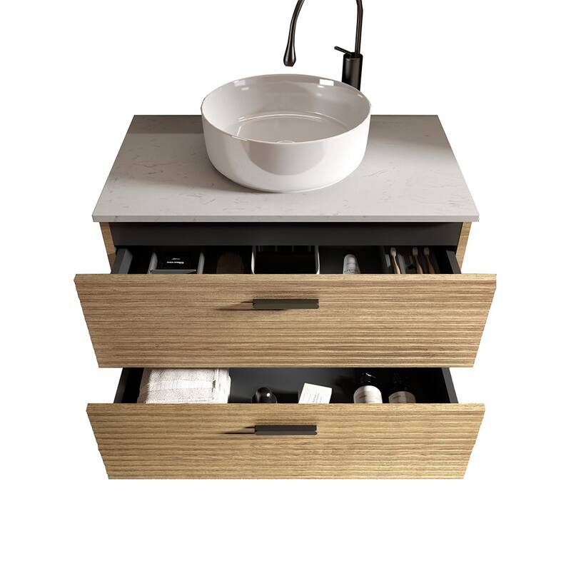 GDFStudio - Emilia 30" Modern Bathroom Vanity with Ceramic Sink and Dual Soft-Close Drawers, Compact Freestanding Design