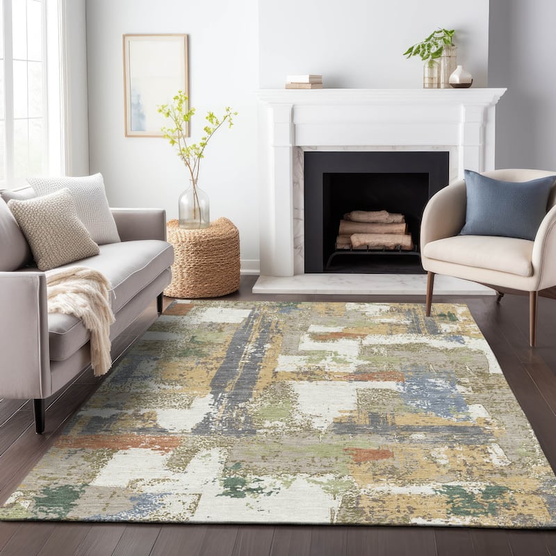 Machine Washable Indoor/Outdoor Casual Contemporary Chantille Rug